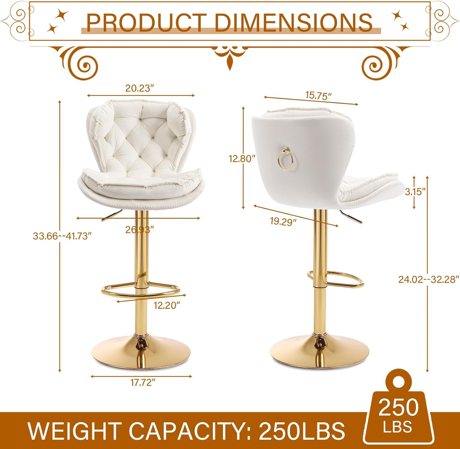 Swivel Bar Stools Set of 4 Counter Height Barstools with Back Velvet Upholstered Adjustable Stool Chair Min Century Modern Bar Stool Sillas para Barra De Cocina Bar Stools for Kitchen Island (Cream)