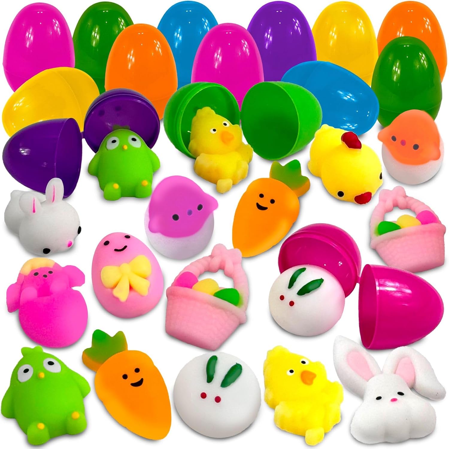 stargo 24 Pack Colorful Prefilled Easter Eggs bulk with mochi Squishy Easter toys - Plastic easter Eggs with squshies for Easter Basket stuffers, Easter Gifts, Egg Hunts Party Decorations Goodie Bags