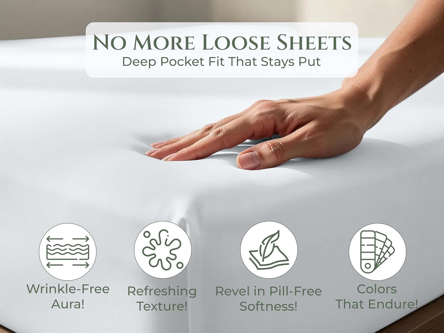 Royale Linens 100% Organic Cotton Queen Fitted Sheet Only - Percale Weave - Super Soft Deep Pocket Bottom Sheets - White Elastic Sheet - Queen Size Fitted Sheets Only - (60"x80"+15", White)