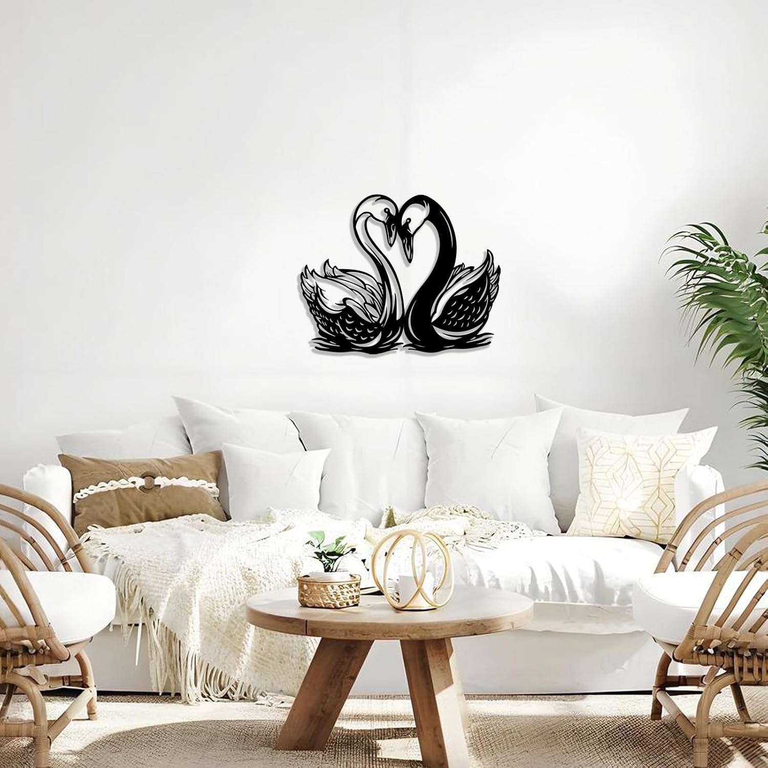 Harikikochuu 2Pcs Metal Swan Wall Art Decor for Wedding Anniversary Present Valentine's Day Gift Nursery Bedroom Decor Farmhouse Wall Decor for Bathroom Kitchen (16.9 x 11.4 Inch)