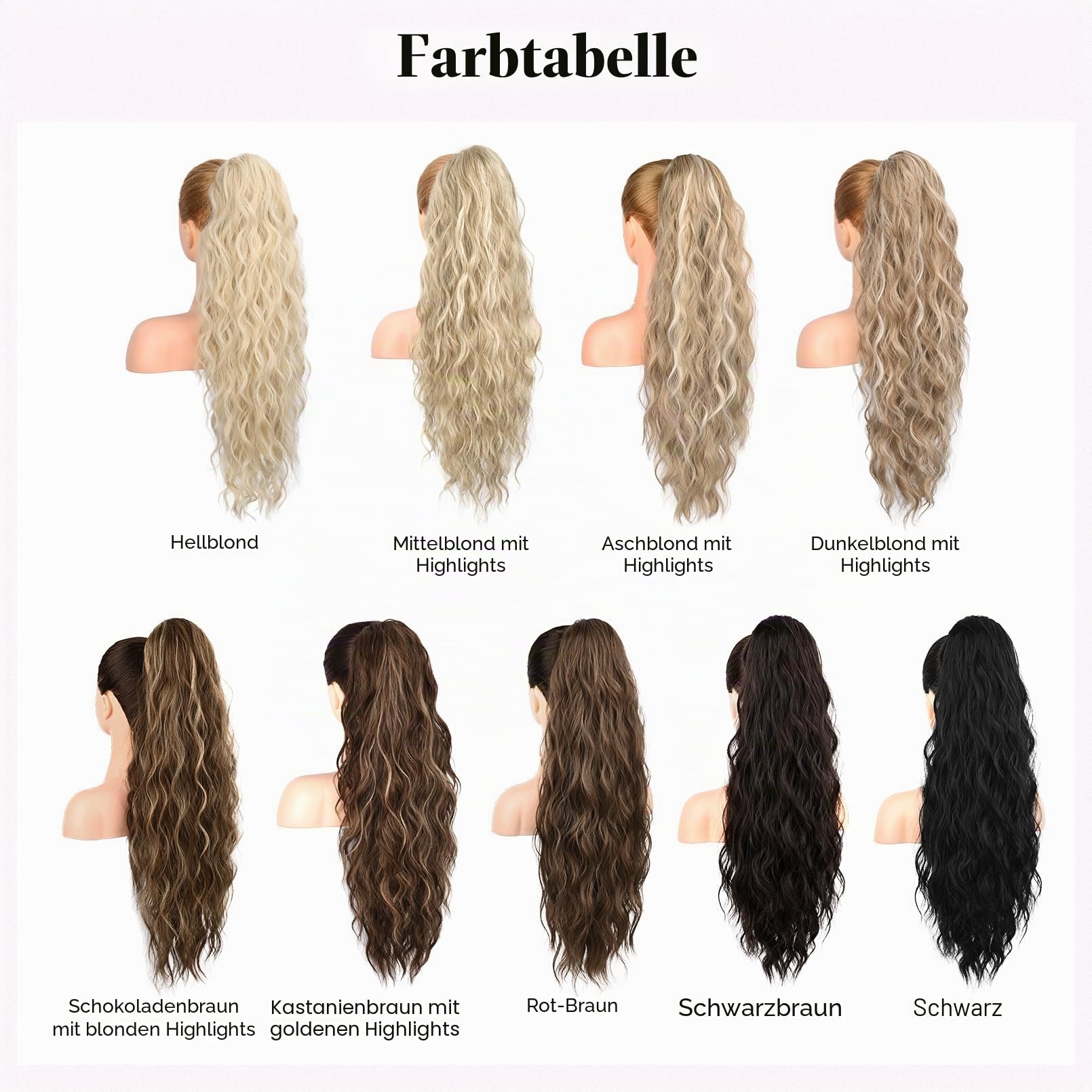 REECHO Ponytail Extension, 66 cm Long Beach Gewellt Zugband Pferdeschwanz Haarverlängerung Synthetischer Pferdeschwanz Haarteil für Frauen – Aschblond mit Highlights