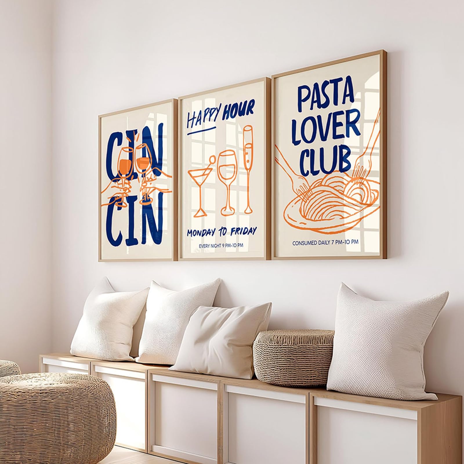 Zbello 1 Set Of 3 Posters,Kitchen Wall Art,Art Print,Coffee,Pasta,Wine Picture,Orange Cocktail Poster,Vintage Pictures For Kitchen,Living Room Decoration,Kitchen Aesthetic Decoration,Without Frame (50X70cm)