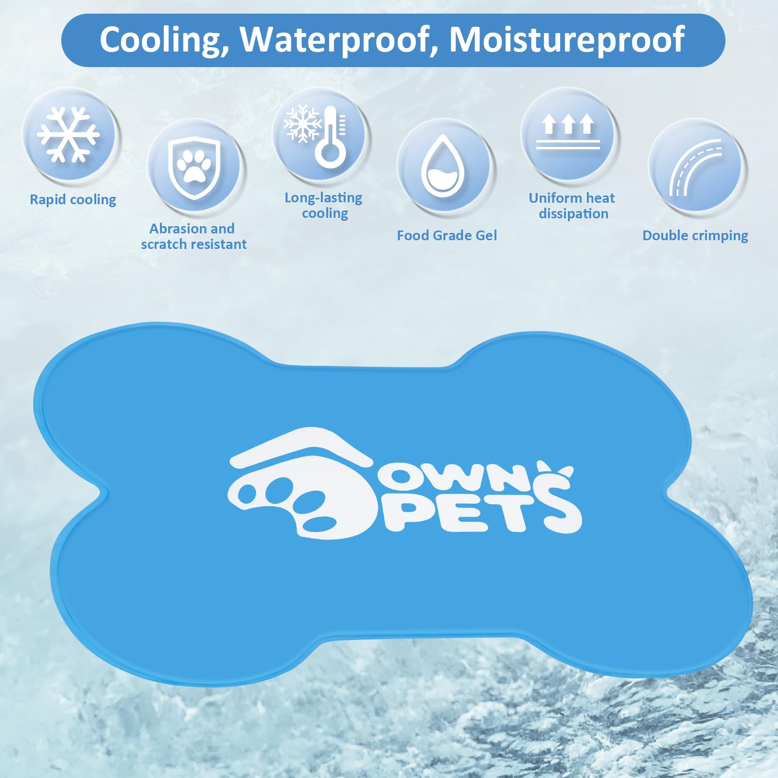 Ownpets Tappetino refrigerante in gel per animali domestici, 100 x 71 cm, non necessita di acqua, tappetino per ghiaccio in tessuto Oxford, per cani e gatti, durevole e atossico (blu)