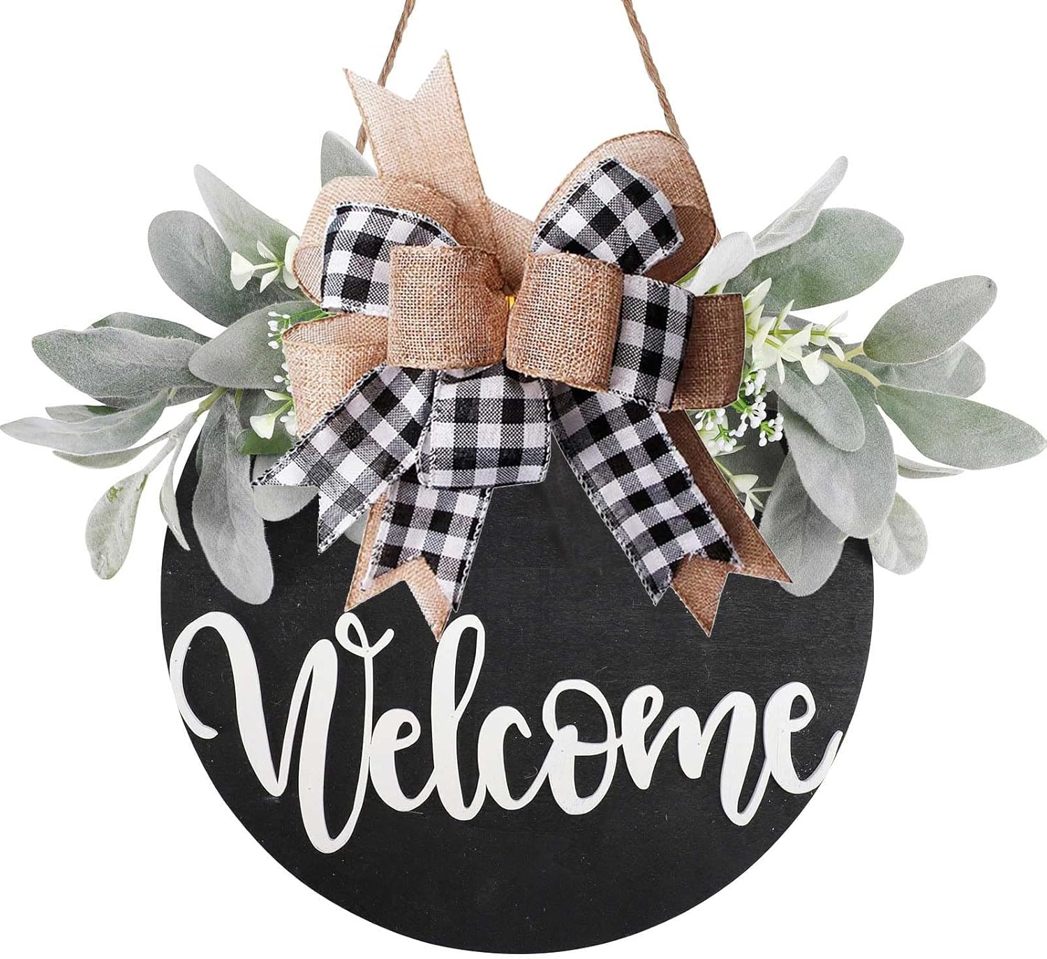 Black White Burlap Buffalo Plaid Bow Christmas Tree Topper Ornament for Christmas, Wedding, Party Decorations - Image 5