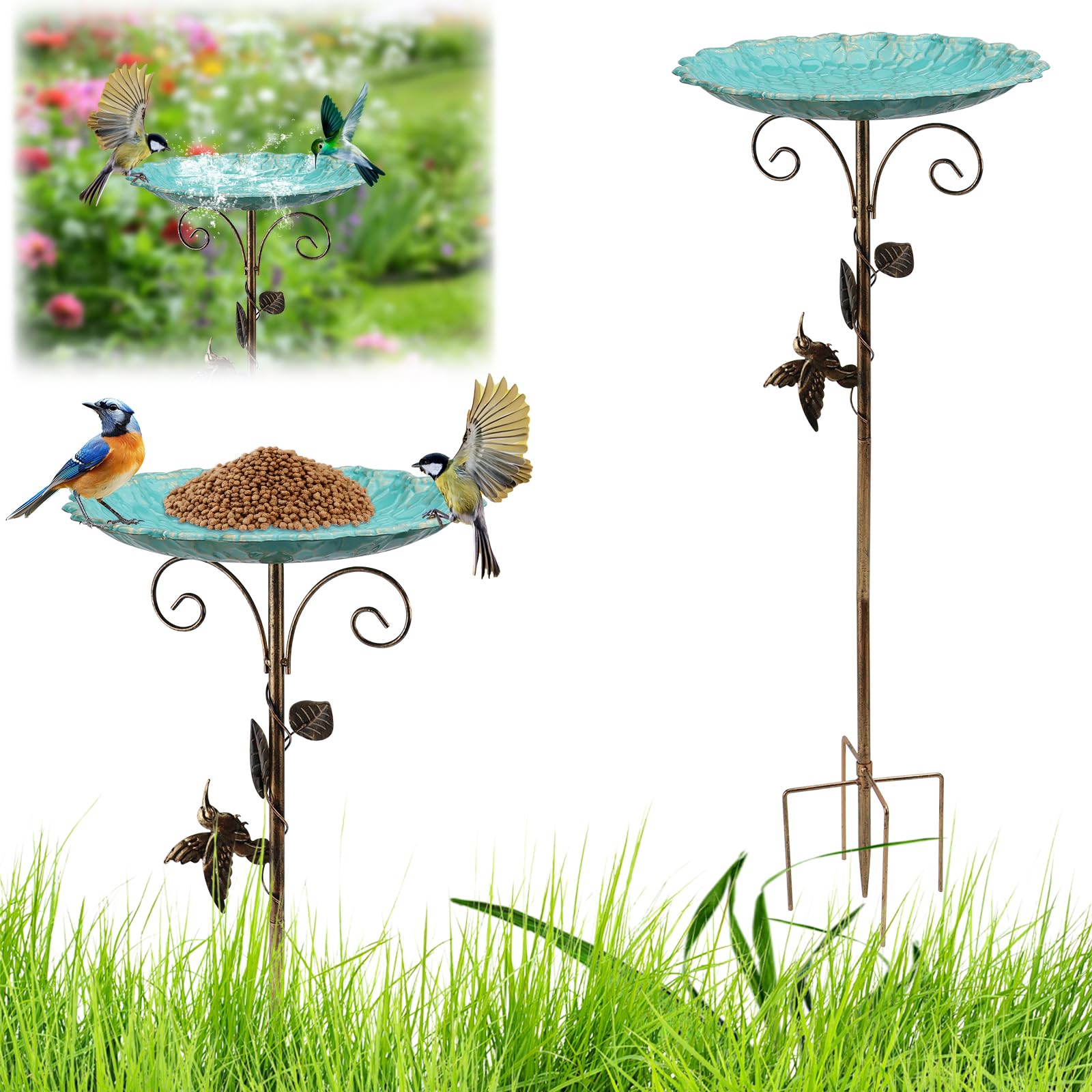 Erzekrim Vogeltränke Stehend Vogelbad Garten 77CM Vogeltränke Balkon Gartendeko Draußen mit Stabiler 5-Zinken-Basis Vogelbad für Garten Metall Für Wildvögel Winterfest Frostsicher (A)
