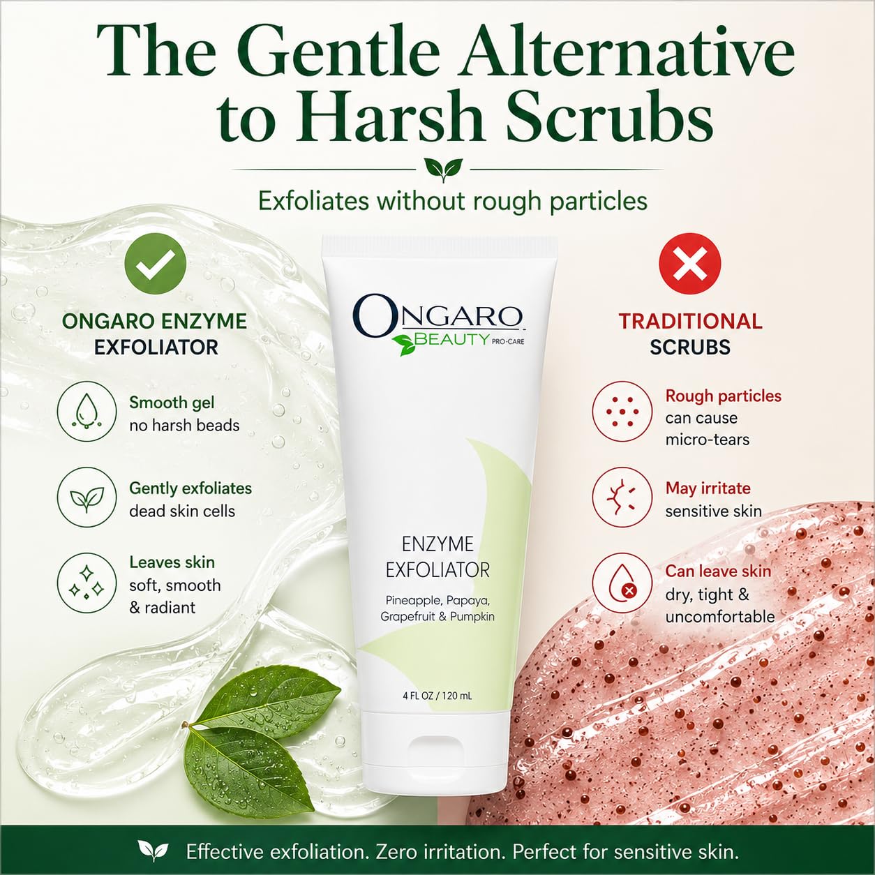 Ongaro Beauty ekologiczny peeling enzymatyczny; delikatnie usuwa obumarły naskórek, najlepszy środek do czyszczenia skóry twarzy zapobiegający starzeniu się skóry z technologią probiotyczną, aloes, komórki macierzyste jabłka i peptydy; 4 oz
