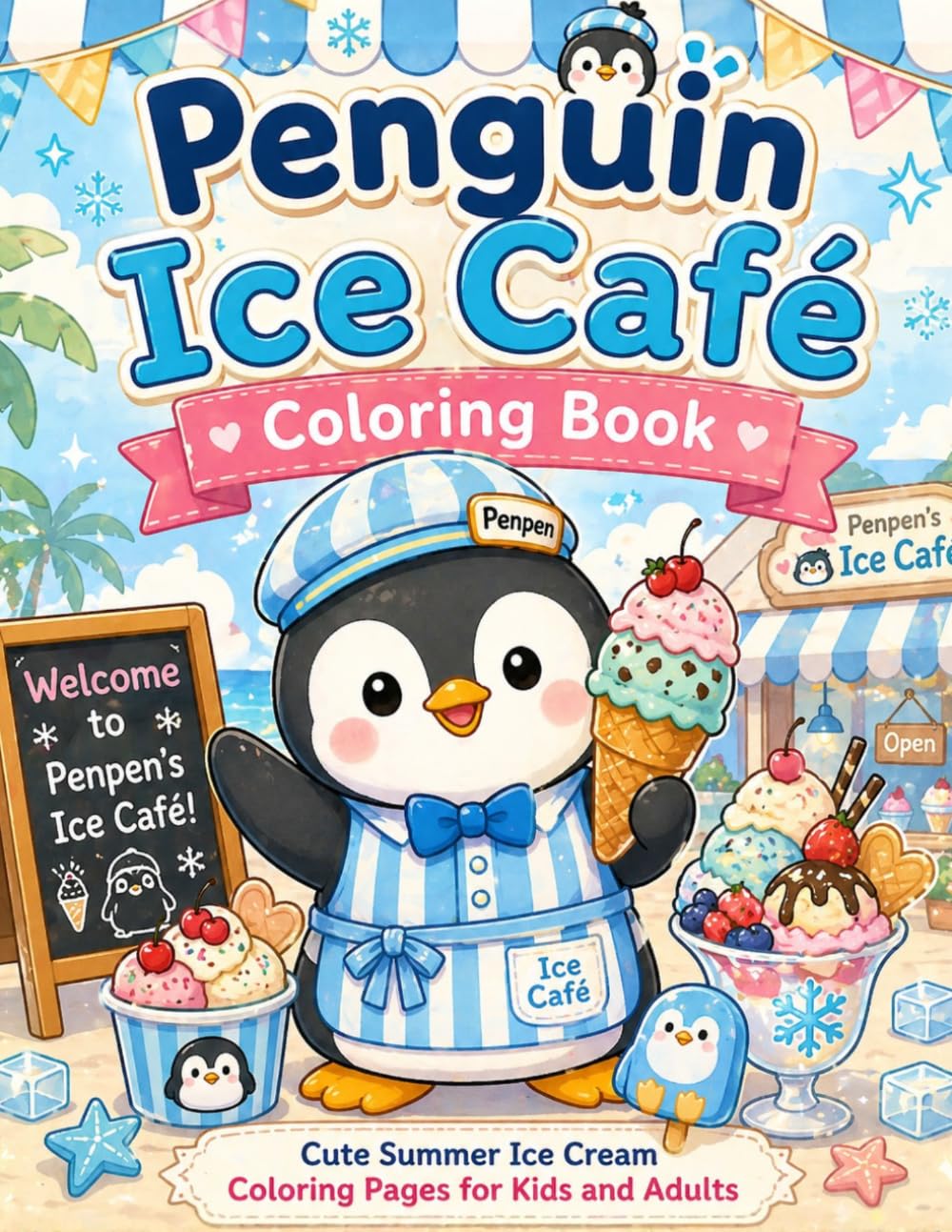 Kawaii Penguin Ice Cream Coloring Book: Cute and Relaxing Coloring Pages with Adorable Penguins and Sweet Ice Desserts for Kids and Adults