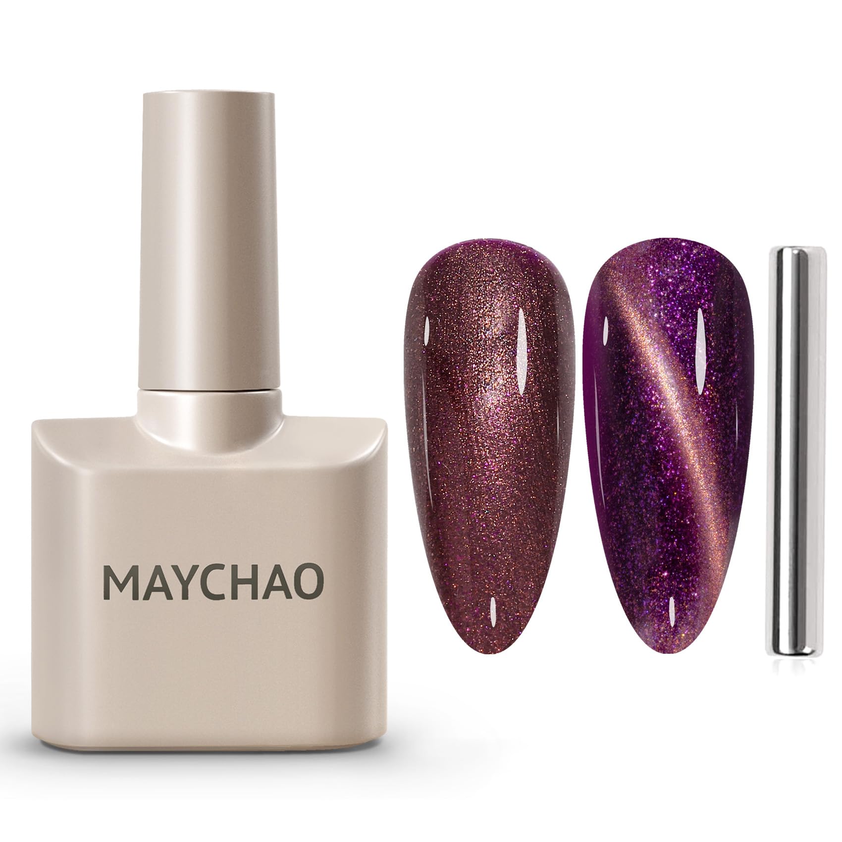 MAYCHAO 15ML Cat Eye Gel Nail Polish 1Pc Purple Shimmer Magnetic Nail Polish with Magnet Soak off Holographic Cat Eye Gel Polish for Nail Art Manicure Salon DIY at Home