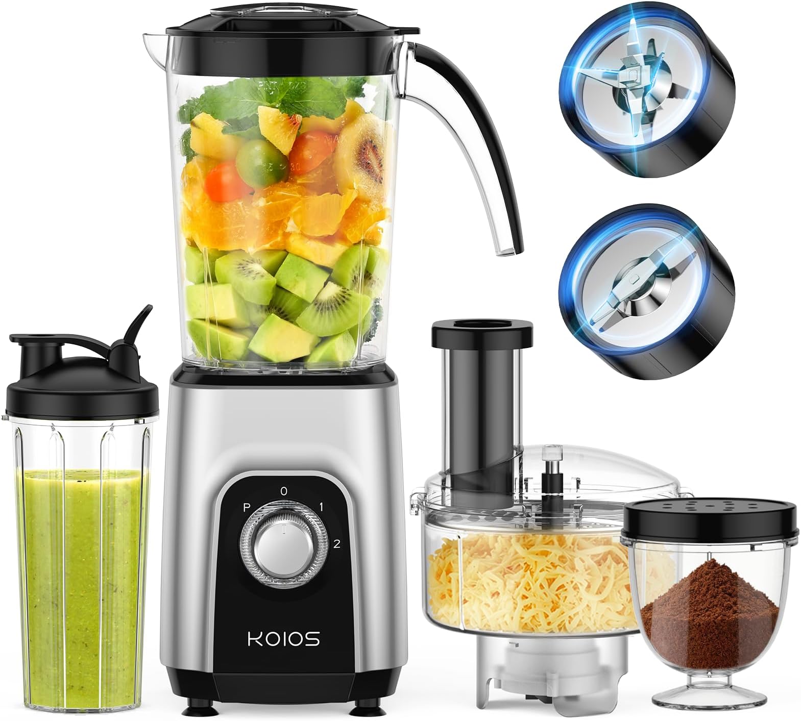 KOIOS 900W Countertop Blenders for Shakes and Smoothies, Protein Drinks Baby Food Nuts Spices, Grinder for Beans, 11 Pes Personal Blender with 2x18.6oz and 10oz Cups, Non-BPA
