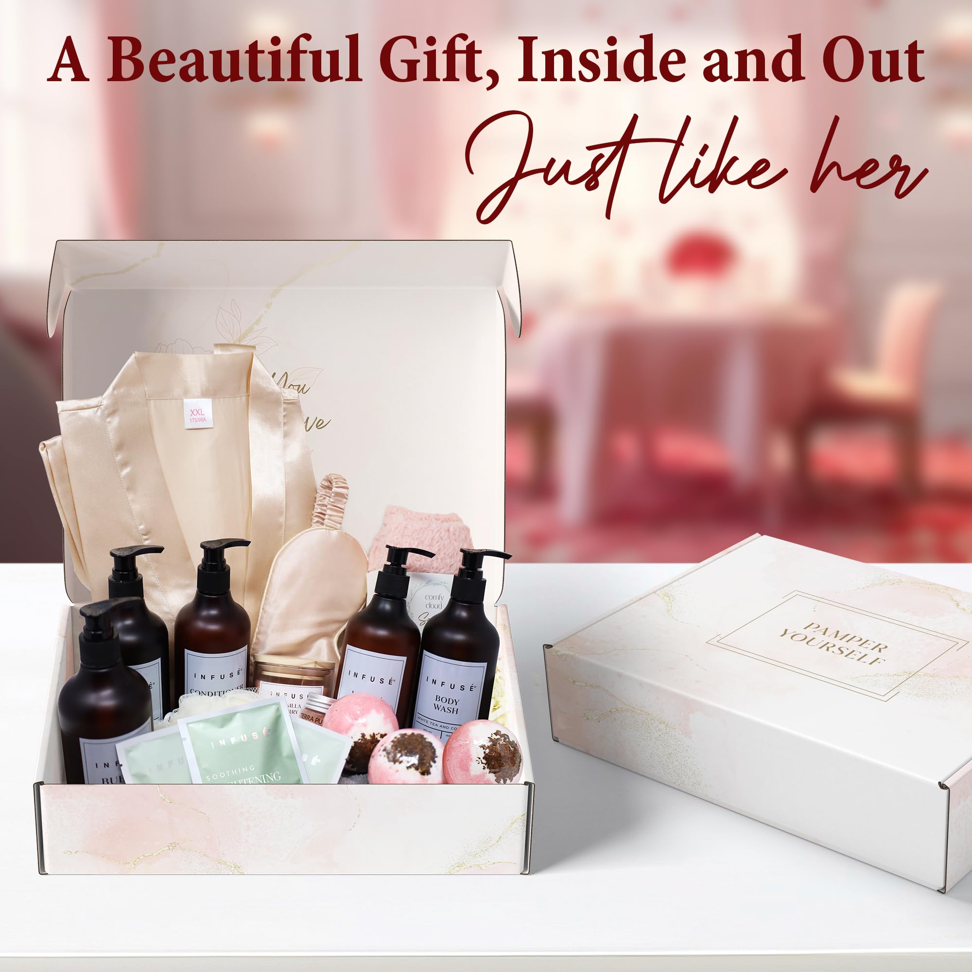 17-Piece Spa Gift Box for Women | Mother’s Day & Graduation Gift | Eye Mask, Candle, Robe, Loofa, Bath Bombs, Face Masks, Bubble Bath, Lotion, Body Wash, Bath Salt, Shampoo, Conditioner & Socks: 17 Pieces