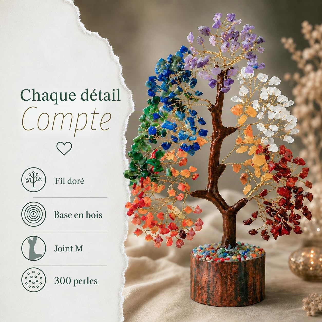 Crocon L'original Bonsaï d'arbre de guérison en Pierres précieuses Naturelles Sept Chakras pour Cristal Reiki, équilibre de guérison, Bonne Chance, décoration de méditation spirituelle, Cadeau