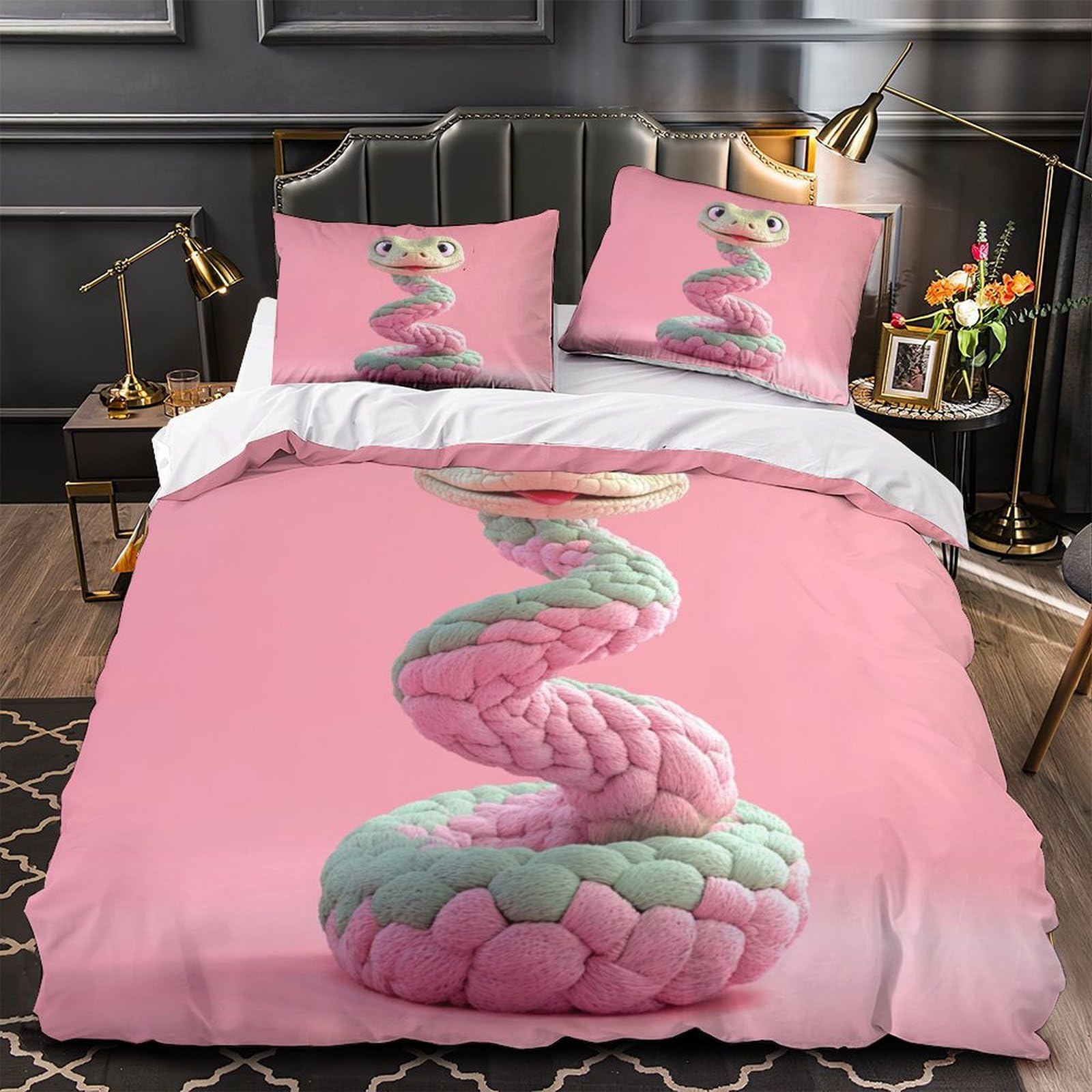 Housse de couette serpent 3D microfibre lit king size facile à laver et border