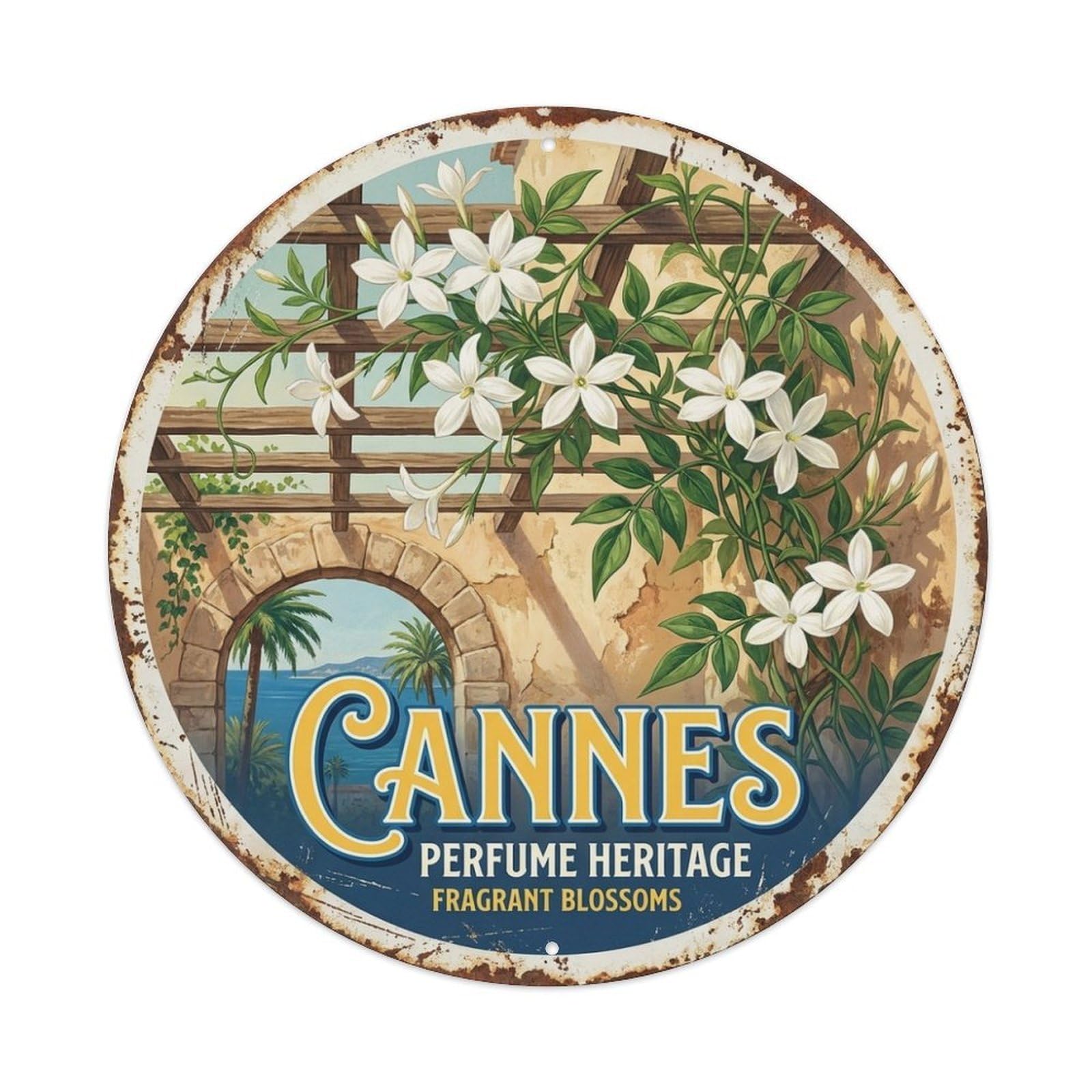 Retro Cannes Jasmine Mediterranean Travel Metal Tin Sign