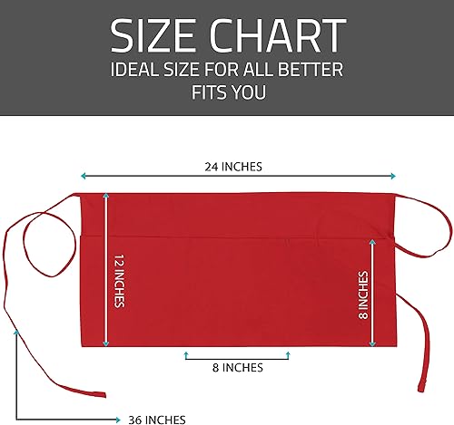 Miniatura 3 de Utopia Wear Paquete de 12 delantales con 3 bolsillos, delantal de cintura para camarera, 12 pulgadas