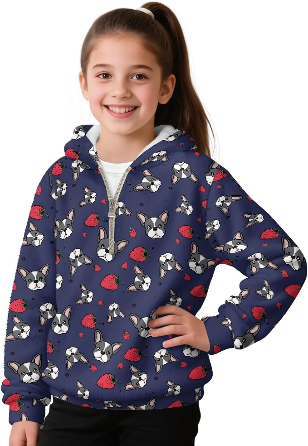 Hawapod Girl's Zip Up Hoodie Graphic Daily Fashion Pullover Sweatshirt Outdoor Long Sleeves Half Zip Sweatshirts For Girl