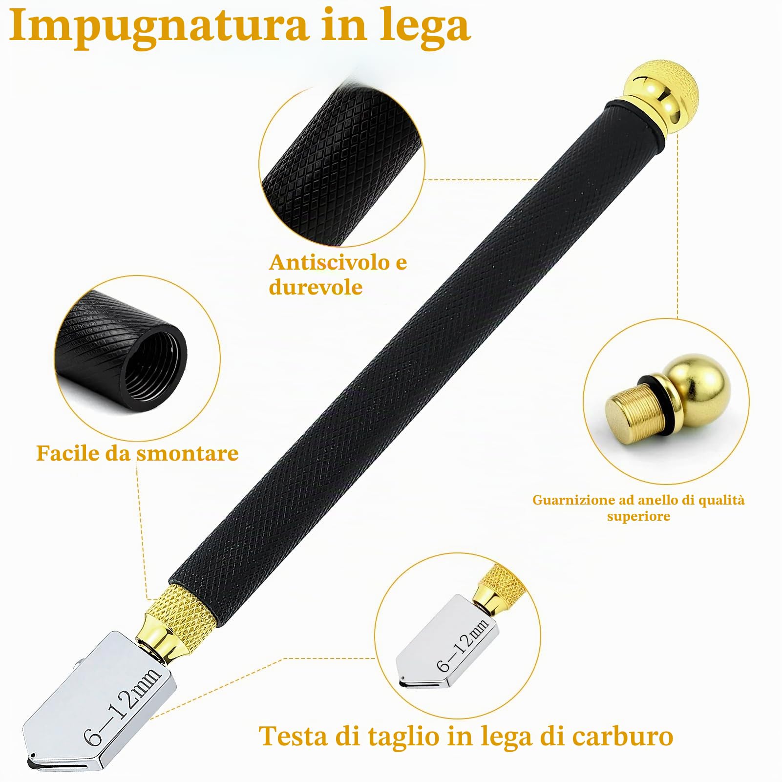 Taglierina in Vetro, Taglia Vetro Piastrelle, 5 Pezzi Strumento Tagliavetro, Testa da Taglio da 2 mm a 20 mm, Tagliavetro per Vetro, Glass Cutter per Vetro Piastrelle Specchio