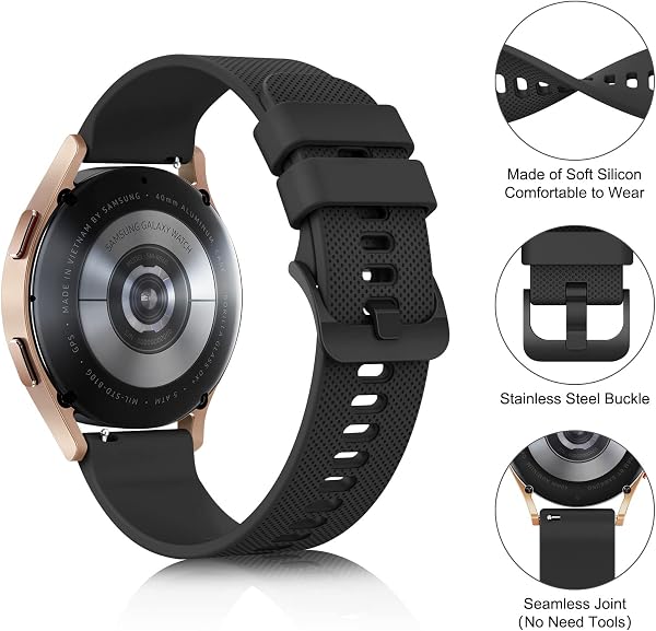 Wanme 22mm Bracelet de Montre en Silicone, Souple Bracelet de Replacement en Dégagement Rapide avec Boucle en Même Couleur Homme Femme 22mm, Noir - 2
