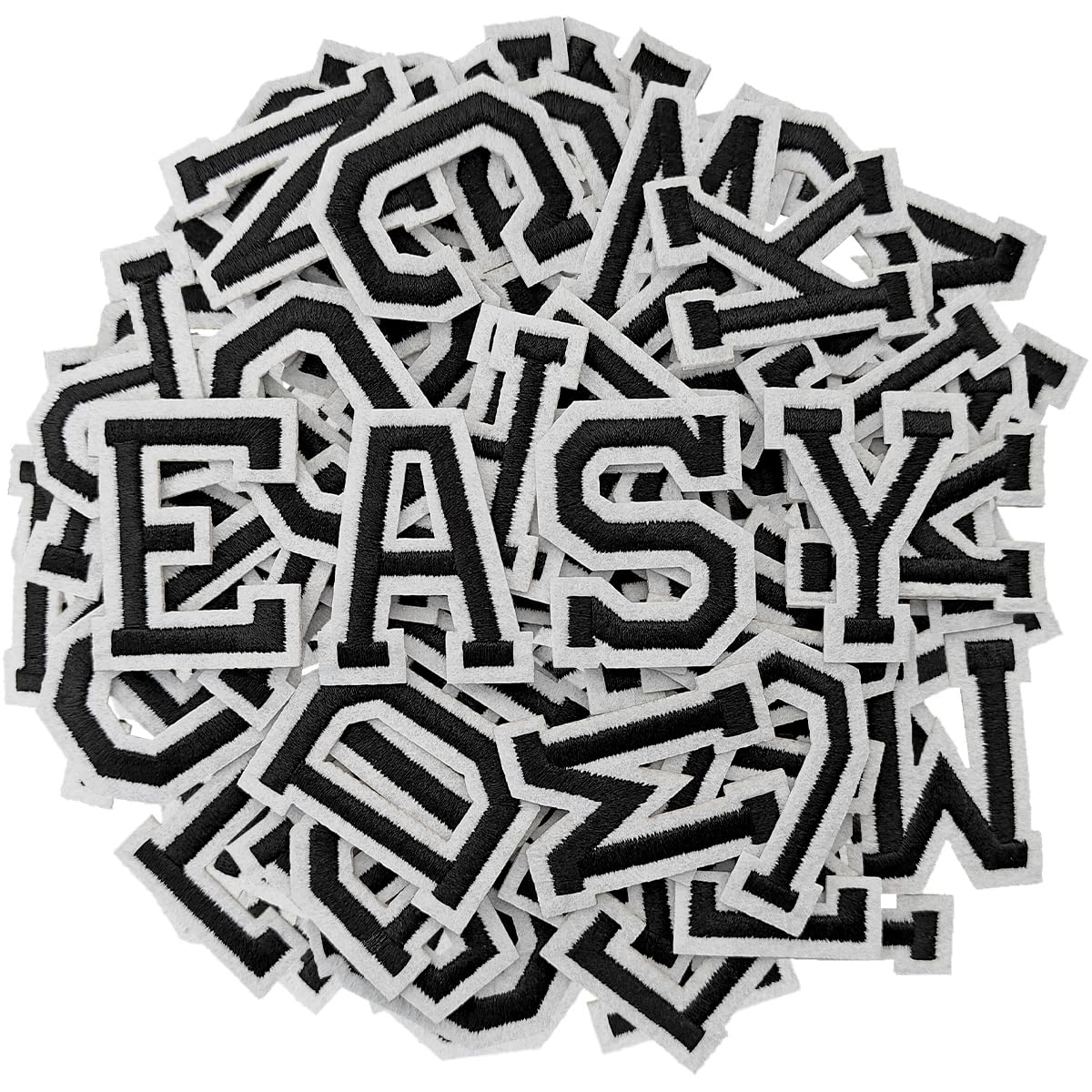 ZESION Iron on Letter 104Pcs Alphabet A to Z Patches with Ironed Adhesive, Decorate Repair Patches for Jackets Shirts Hats Bags Jeans/Black