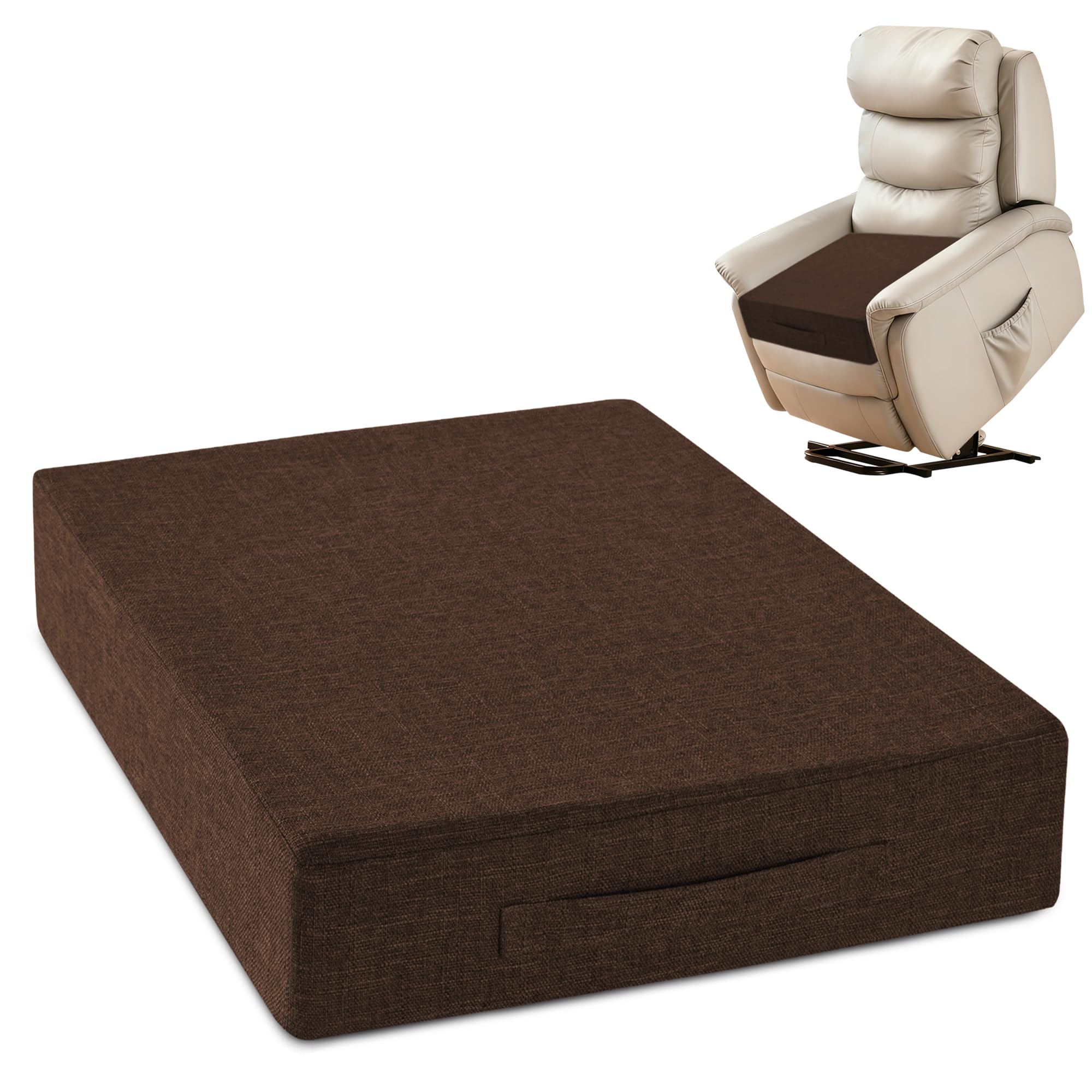 MineCozy Recliner Cushions for Elderly 50x50x10 cm Thick Large Recliner Seat Cushion with a Handle Square Non Slip Chair Pads with Washable Cover for Couch Armchair Chairs Brown