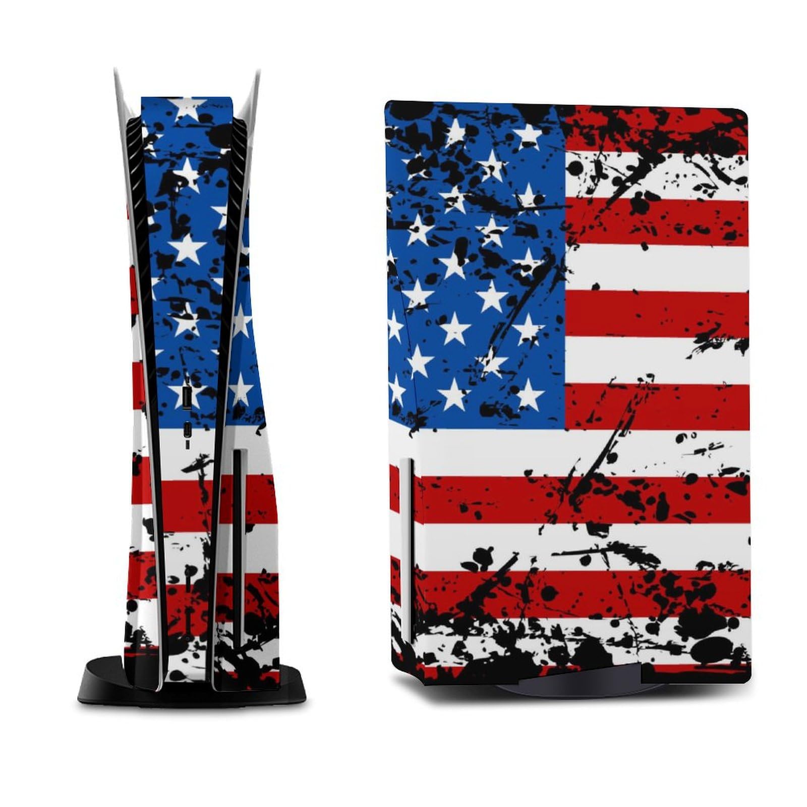 Grunge Old USA Flagge Skin für PS5 Konsole und Controller Zubehör Cover Skins Anime Vinyl Cover Aufkleber Komplettes Set für Playstation 5 Disc Edition