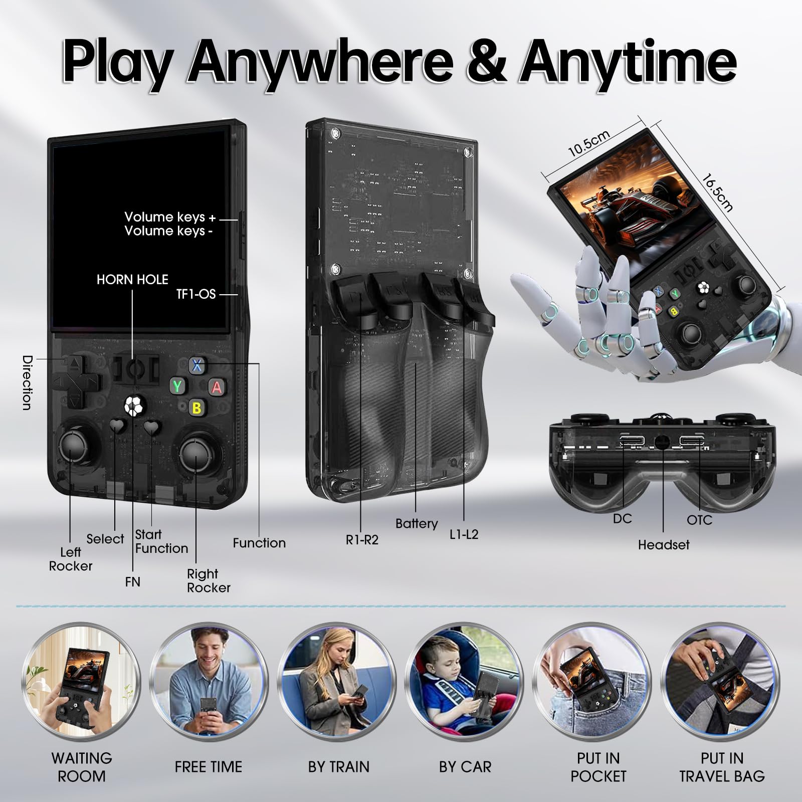 Febotak R36MAX Console di gioco portatile retrò R36S aggiornata con schermo IPS da 4 pollici, 128 GB di spazio di archiviazione, oltre 25.000 giochi e sistema operativo basato su Linux