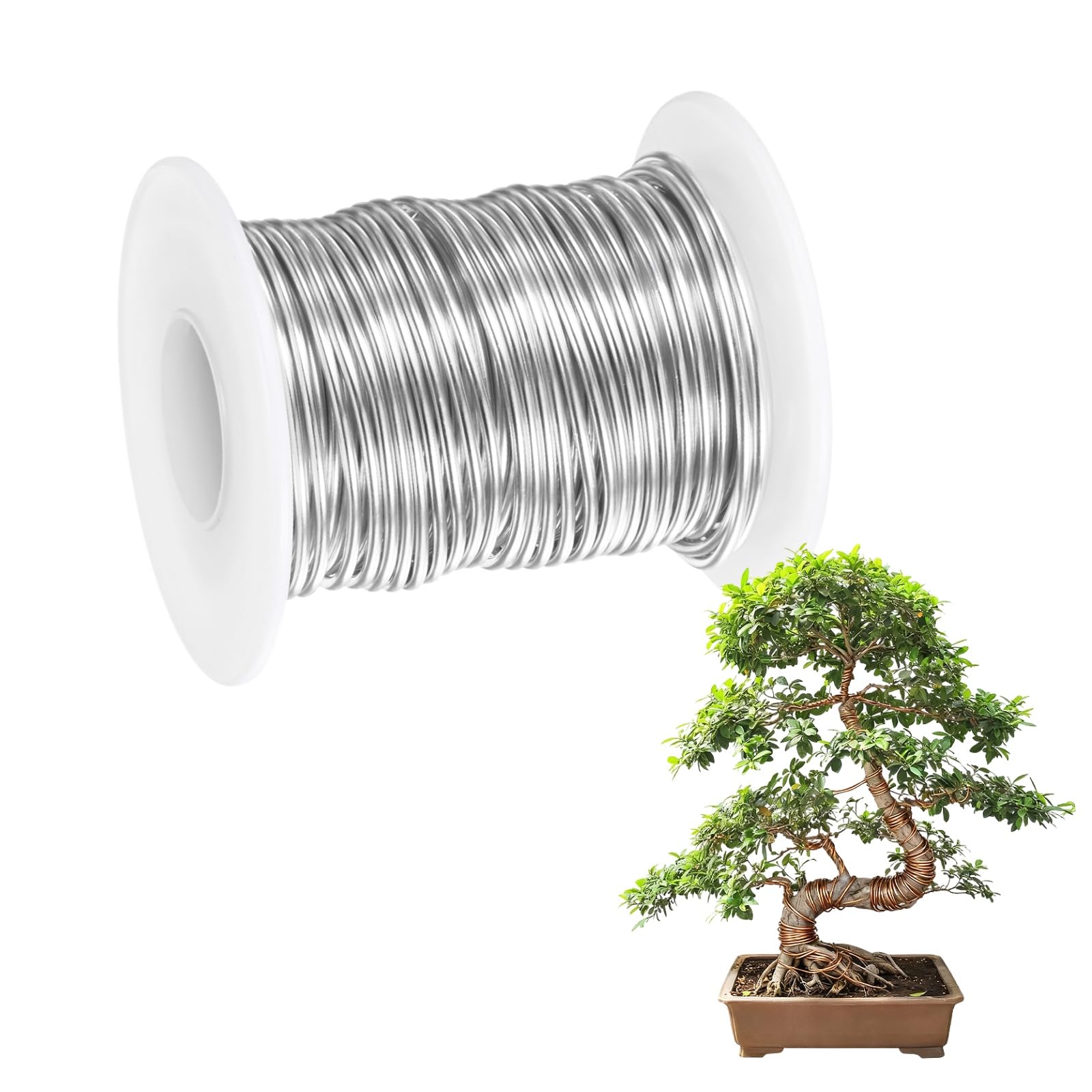M METERXITY 1-Pack Bonsai Training Wire 1.5mm x 49ft/15m, Silver Tone