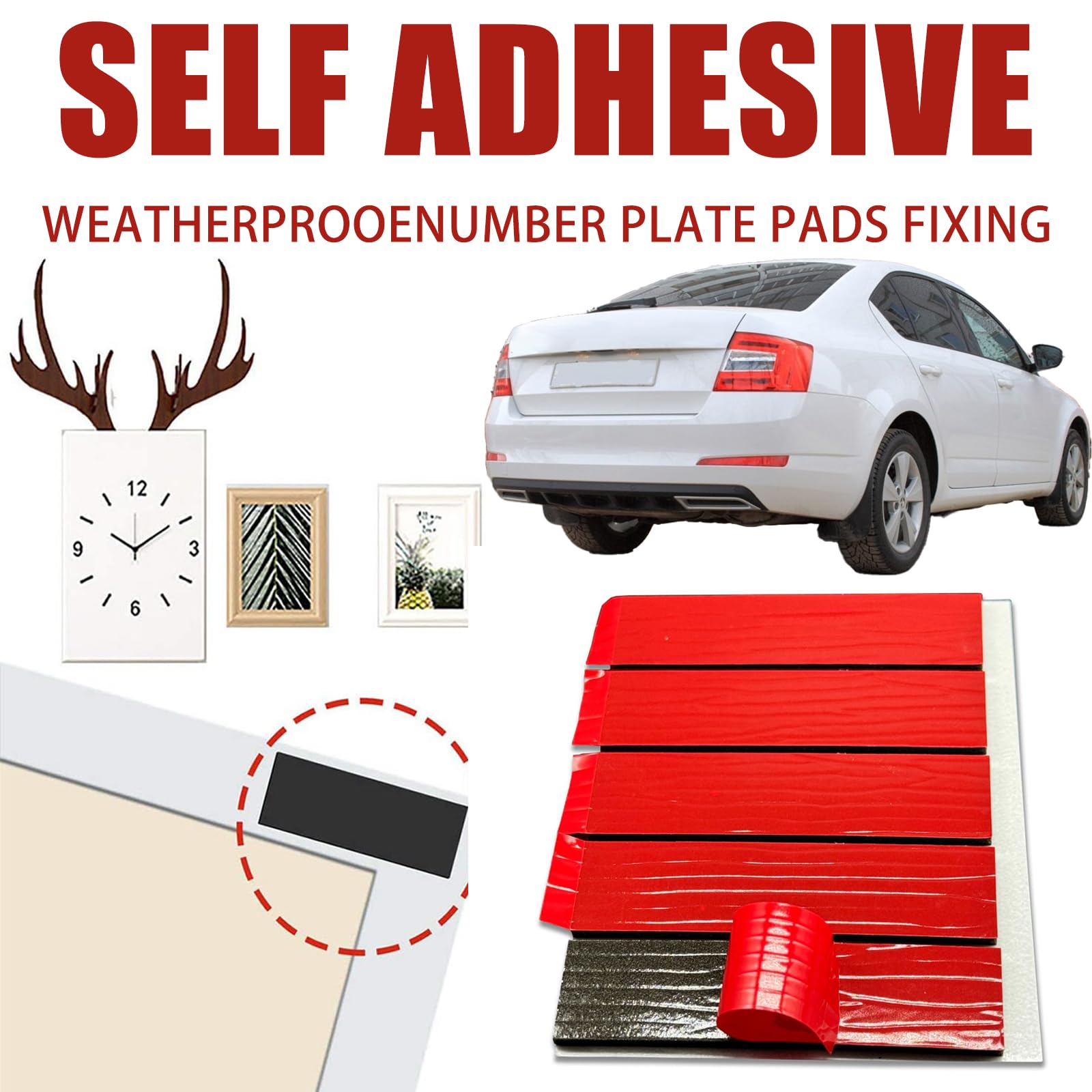 Xtremeauto 20 stuks zelfklevende pads met nummerplaat - Robuuste zelfklevende pads voor nummerplaten, kentekenplaatstickers, fotolijsten, dashcam, kentekenplaat stickerstrips, fotolijsten, dashcam