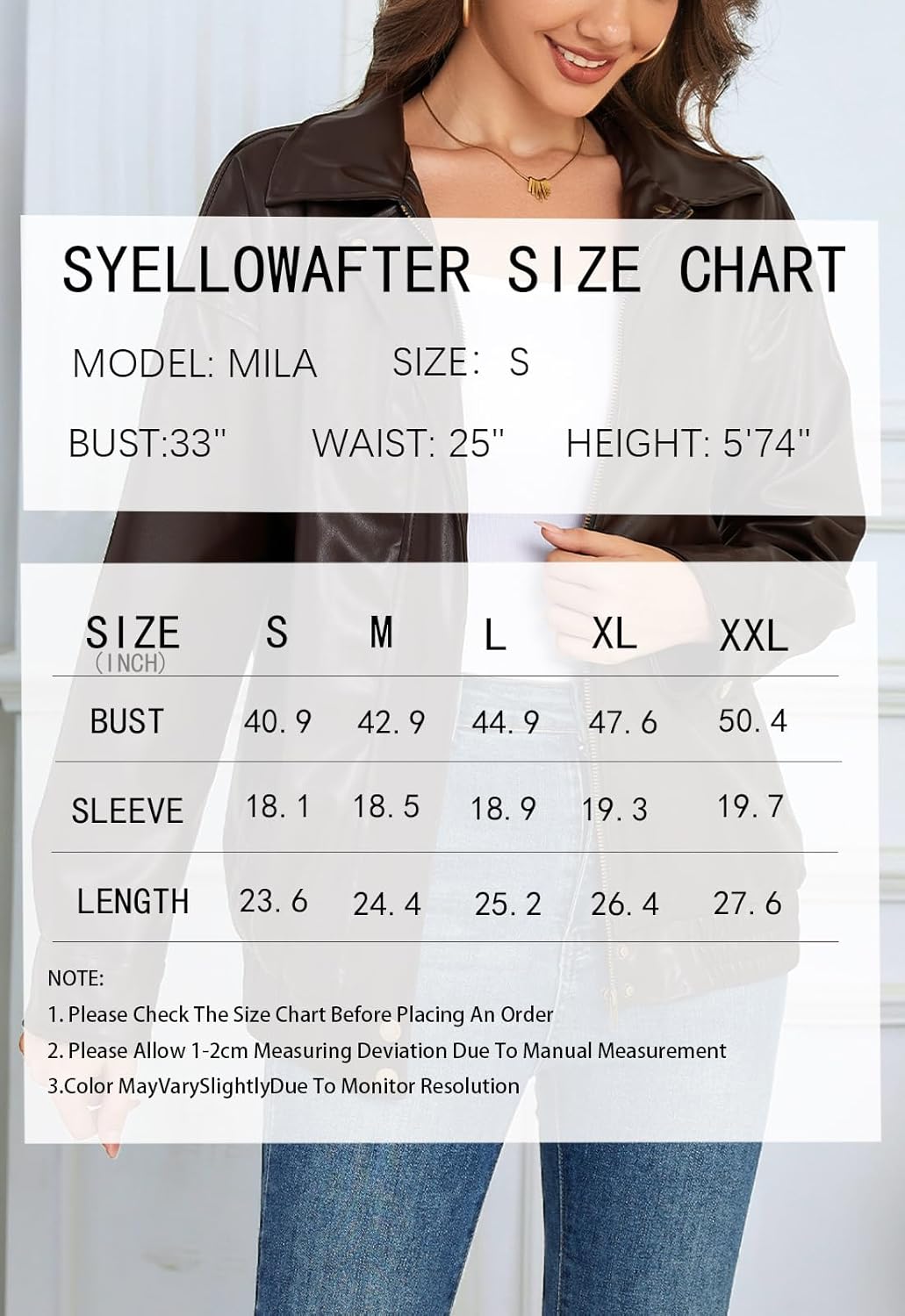 Women's Leather Jacket Faux Zip up Oversized 2025 Fall Motorcycle Outerwear With Pockets - Image 7