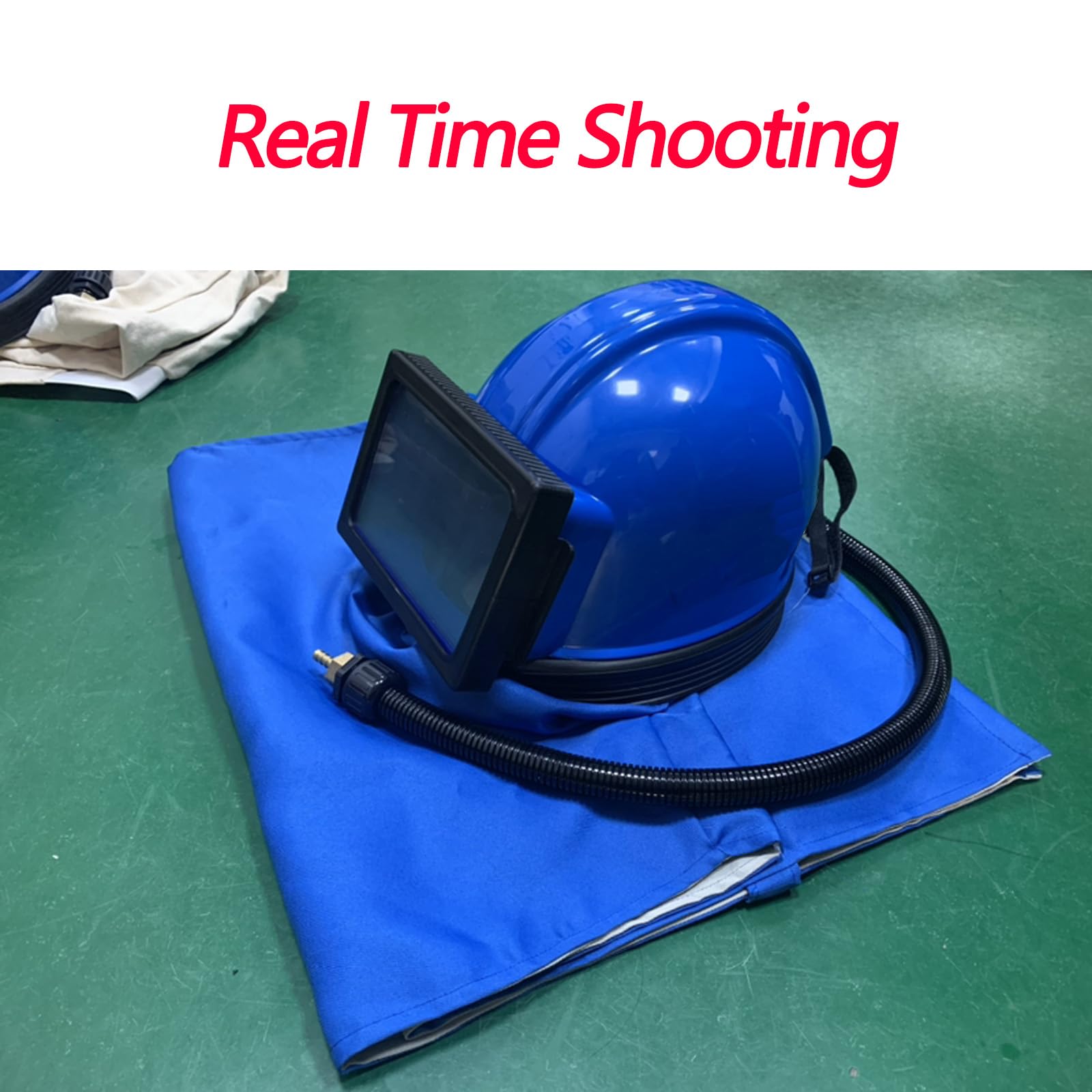 Casco per Sabbiatura Fornitura d'Aria Casco per Sabbiatura con Protezione per Le Spalle Casco per Sabbiatura Copertura Protettiva per Sabbiatura Deflettore Quadrato,Blue