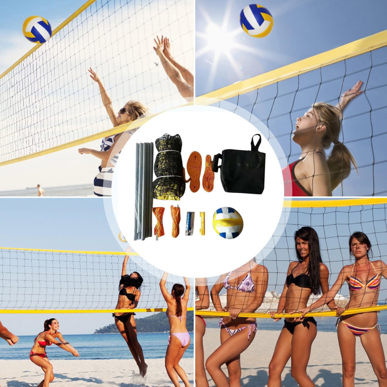 Generico Rete di pallavolo da spiaggia set con pali e palla - Professional