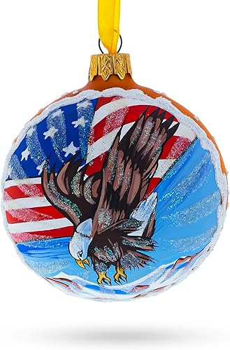 Miniatura 1 de Bandera de Estados Unidos y bola de cristal de águila calva adorno de Navidad 3.25 pulgadas