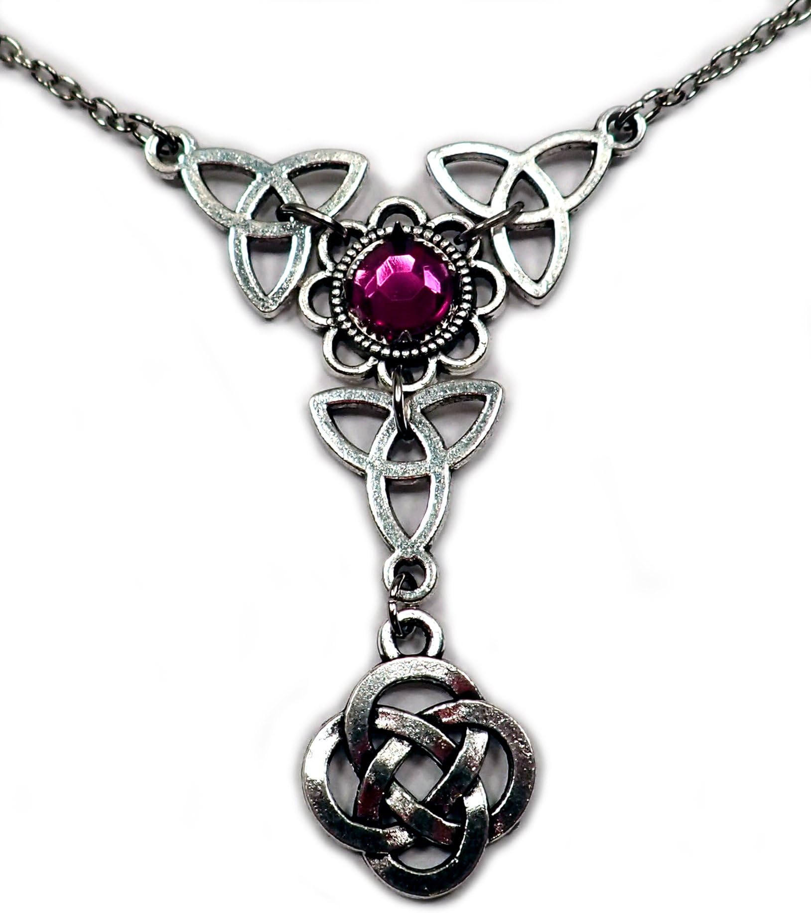 Celtic Triple Triquetra Trinity Knot Silver Necklace Light Purple