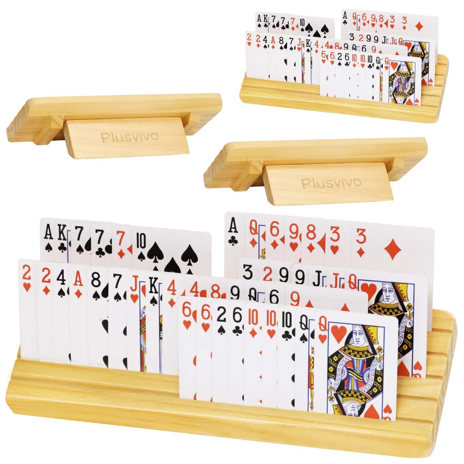 plusvivo Card Holders for Playing Cards with Adjustable Stand Set of 4, Playing Card Holders for Seniors Adults Kids 5 Slots up to 110 Cards, 12