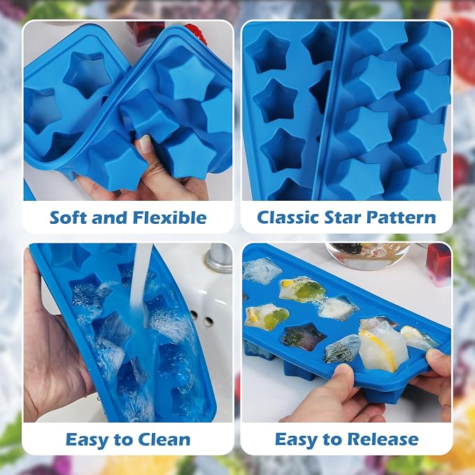 Molde de silicona para hielo en forma de estrella, pack 3 azul miniatura 5
