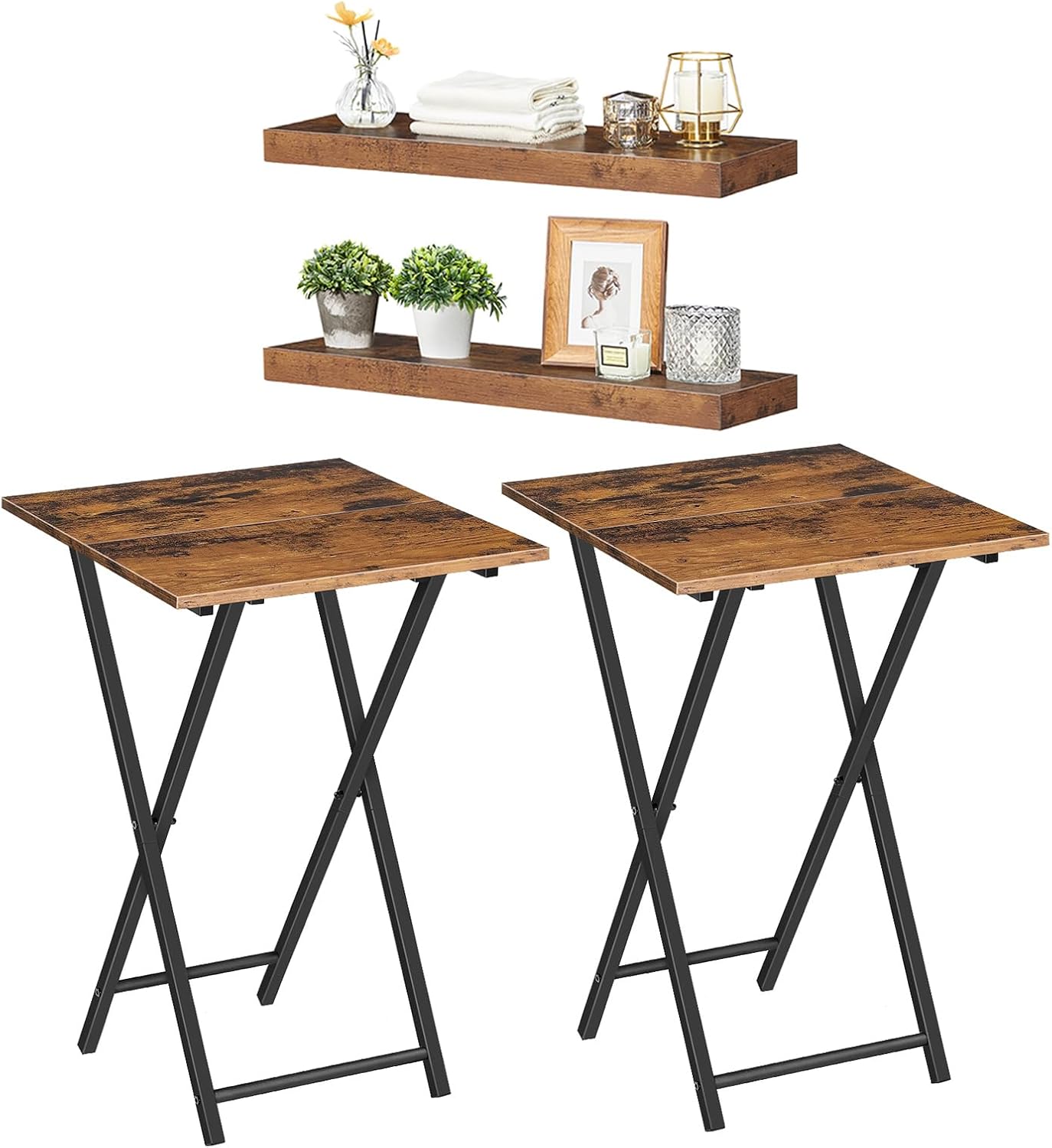 HOOBRO Folding TV Tray Table and 31.5 Inch Floating Shelves, Wooden TV Tray, Wall Shelf Set of 2, BF27BZ01-BF80BJP201