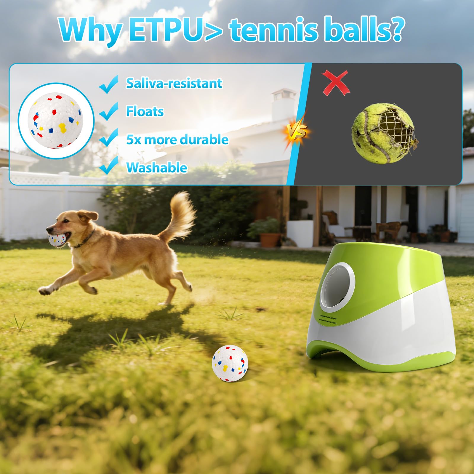 Lanceur de balle automatique pour chien, jouet interactif rechargeable pour animal de compagnie, lanceur de balle de tennis avec télécommande, 3 modes de distance de tir, 3 tennis ETPU