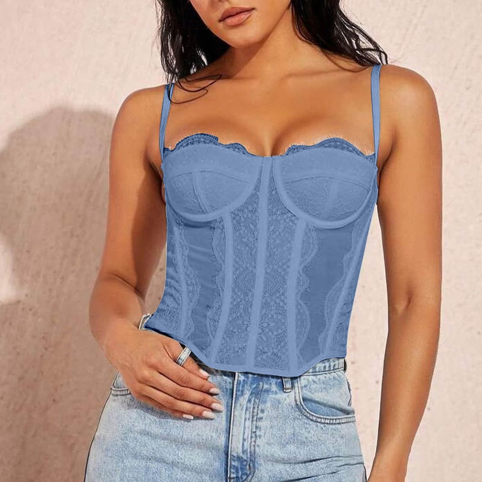 Corsetto modellante da donna, in pizzo, con fibbia, spalline sottili, corsetto sexy, per feste e serate in maschera