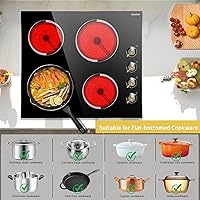 Vista 3 de Placa de Cocción Eléctrica de 24 Pulgadas - Placa de Cocción Eléctrica Radiante Empotrable de 4 Quemadores 6000W con Control de Perilla, Superficie