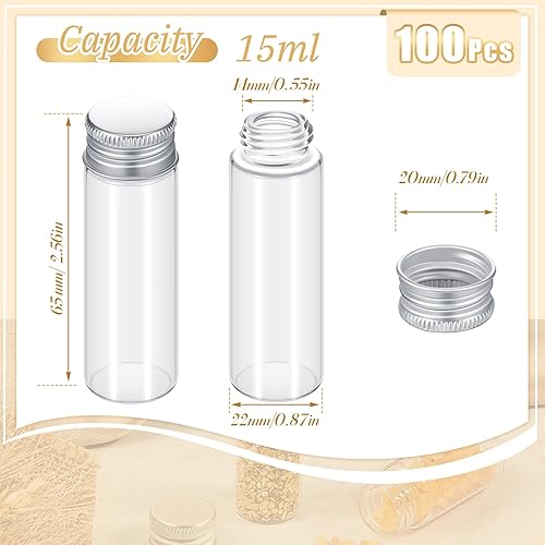 Miniatura 2 de 100 frascos de vidrio transparente con tapa de metal de aluminio, pequeños frascos vacíos con tapas, recipientes de muestra de bricolaje para polvo,