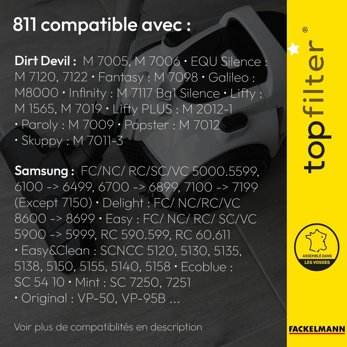 TopFilter 811, 4 Vacuum Cleaner Bags for Dirt Devil Vacuum Bags Plain Box Samsung 4 Dust Bags (30 x 26 x 0.1 cm