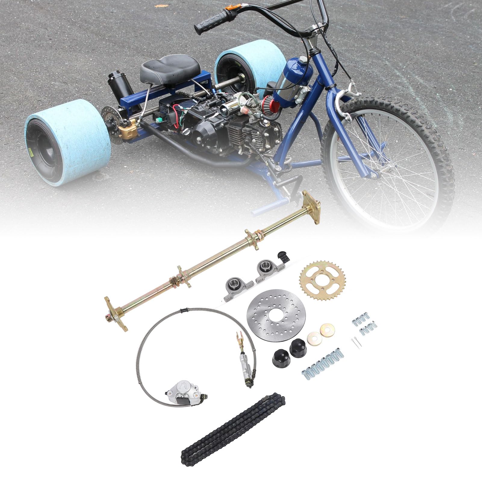 Pyhodi Go-Kart-Achsensatz, 32-Zoll-Hinterachse, DIY-Go-Kart-Teile für Quad-Trike-Drift-Bikes, 428 37T-Kettenrad, 7,5-Zoll-Bremsscheibenkettensatz, Hinterer Live-Montagesatz