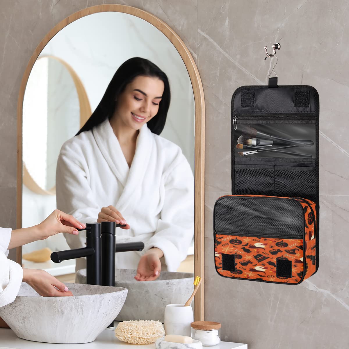 Halloween wzór podróżna kosmetyczka Halloween wzory torba na pranie torebka unisex wiszące przybory toaletowe kosmetyczka organizer do makijażu, wielobarwny, Jeden rozmiar