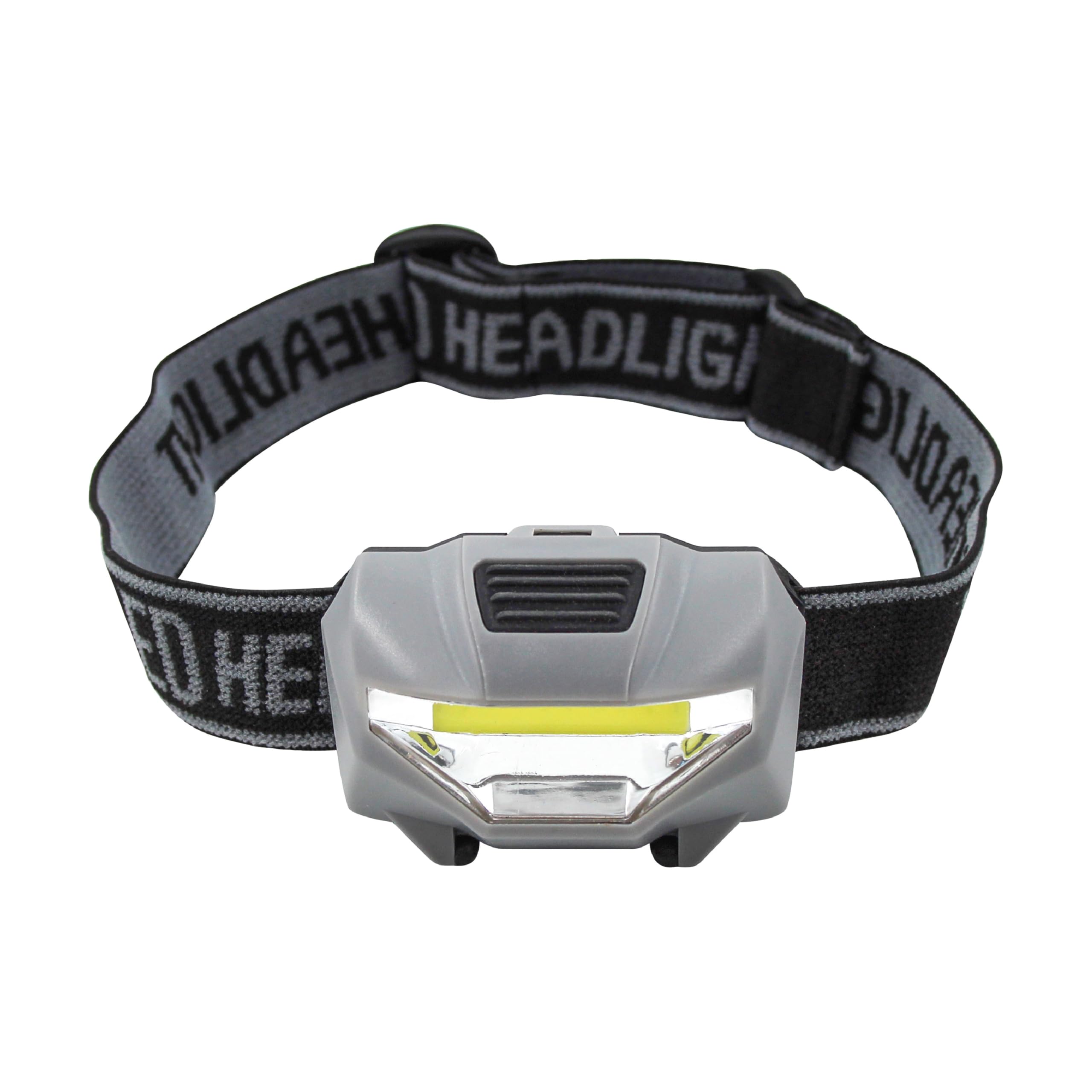 Uni-Com Head Torch – Compact 3W COB LED Headlight with Adjustable Strap, Tiltable Beam, 3 Light Settings, Batteries Included for DIY, Camping, Sporting & Leisure, Black/Grey