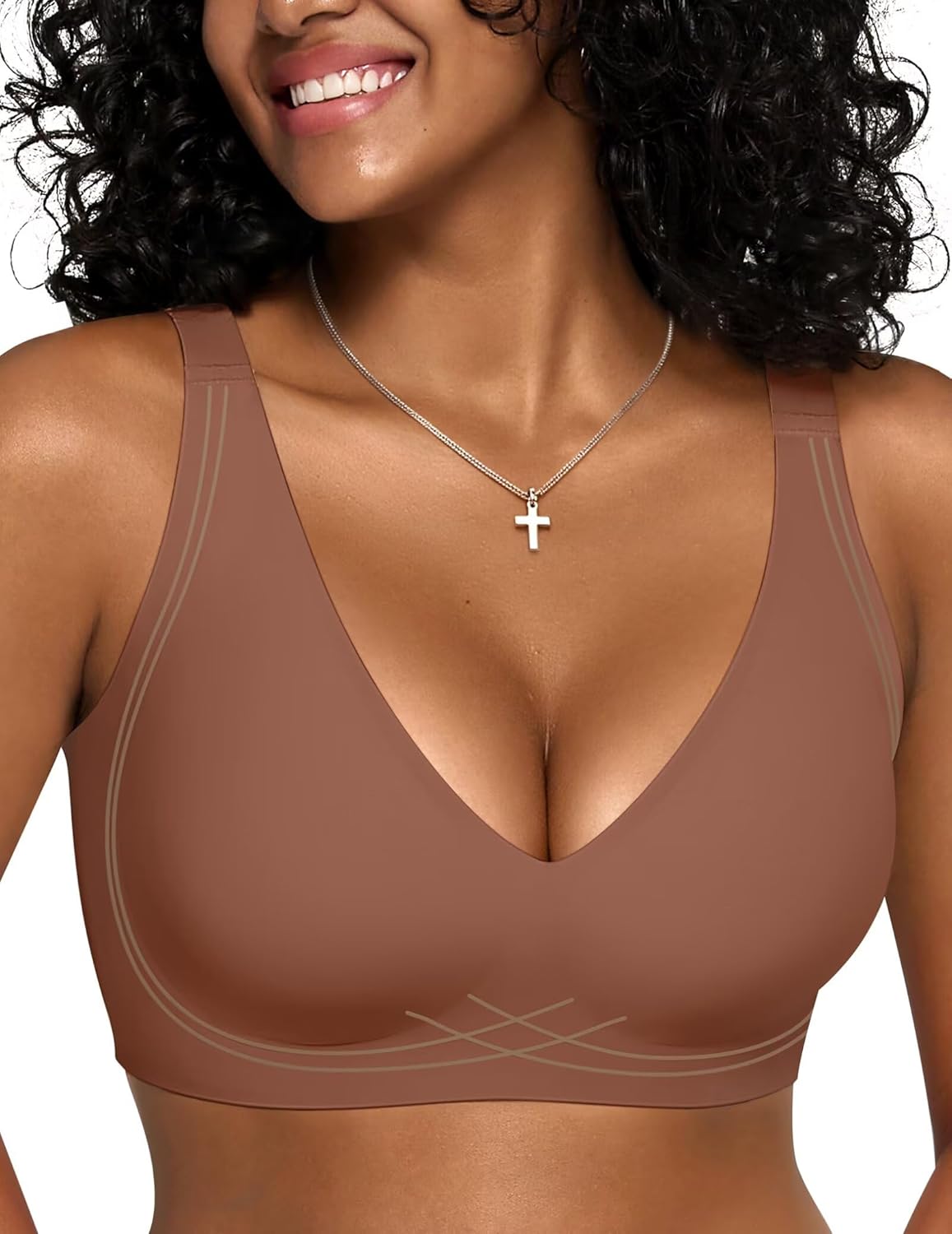 Vertvie Wireless Bras for Women Support Lift Deep V Seamless No Underwire Jelly Push Up Bra Plunge Full Coverage Bralettes