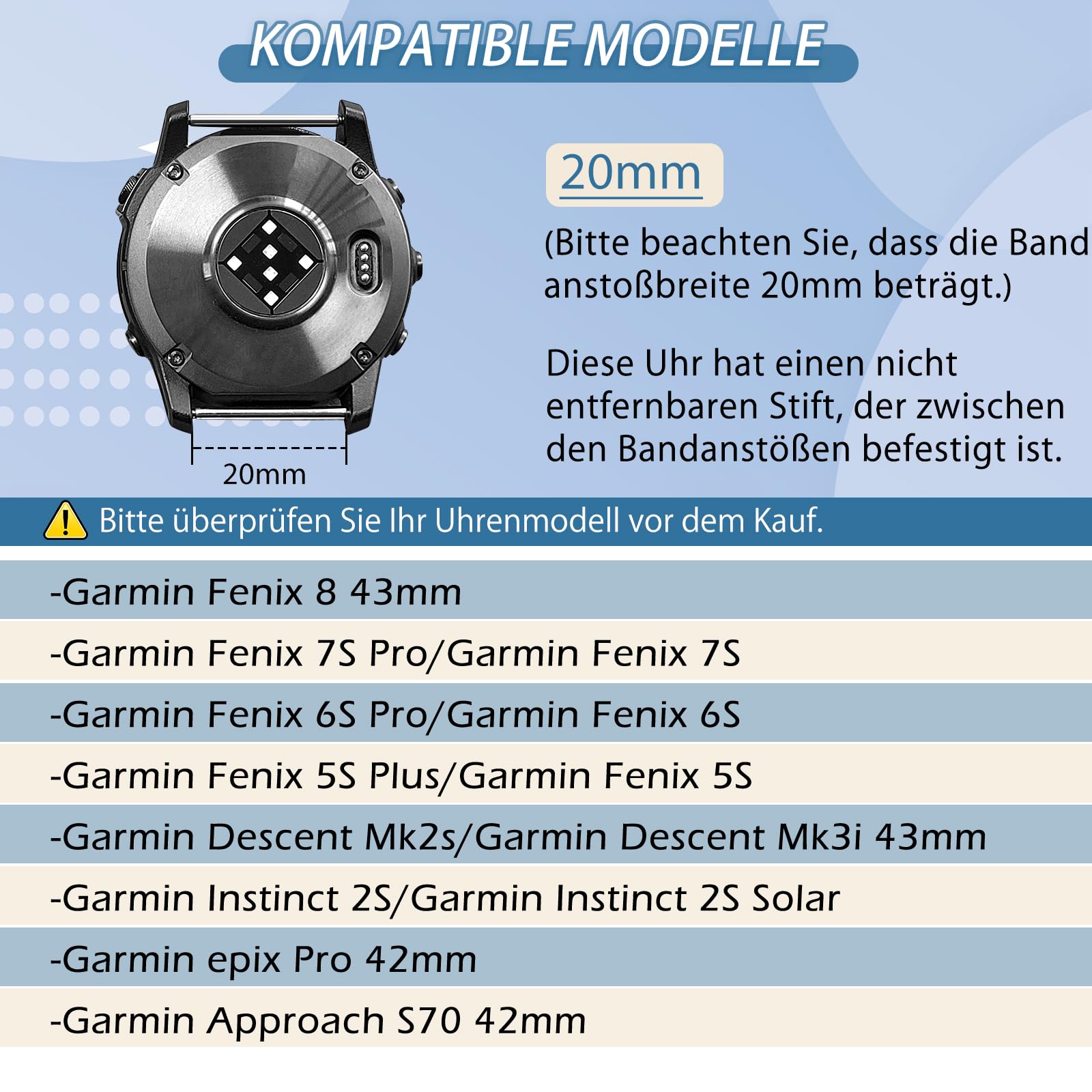 QuickFit nylonowy pasek 20 mm, kompatybilny z Garmin Fenix 8 43 mm / Fenix 7S/7S Pro/6S/6S Pro/5S/5S Plus, sportowy pasek zastępczy, zapięcie na rzepy, nadaje się do prania, do Approach S70