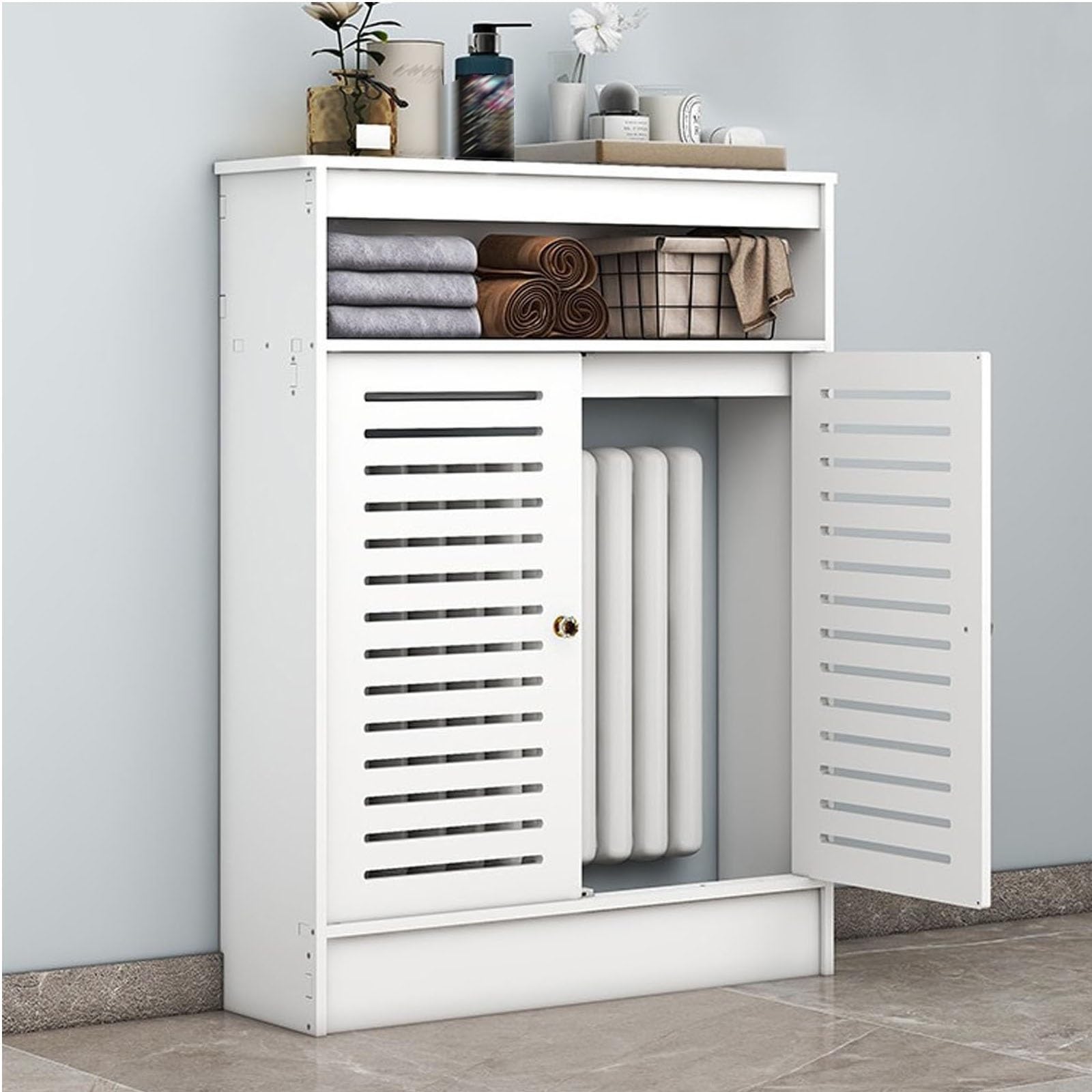 Copertura per radiatore con ante, impermeabile e ignifuga, per soggiorno e camera da letto, 80 x 90 x 20 cm, protezione per radiatore Slish