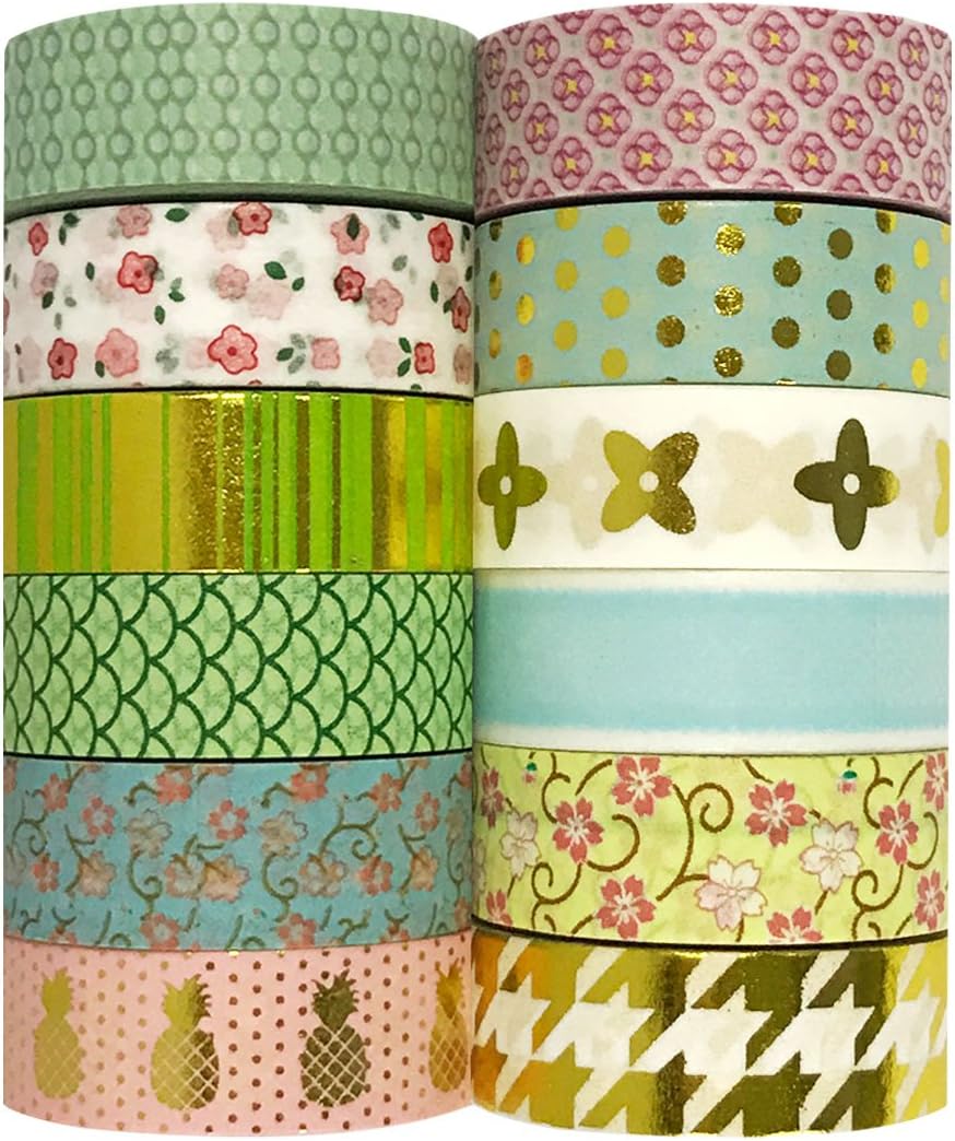 Allydrew Washi Tapes Decorative Masking Tapes, Set of 12, ADSET48