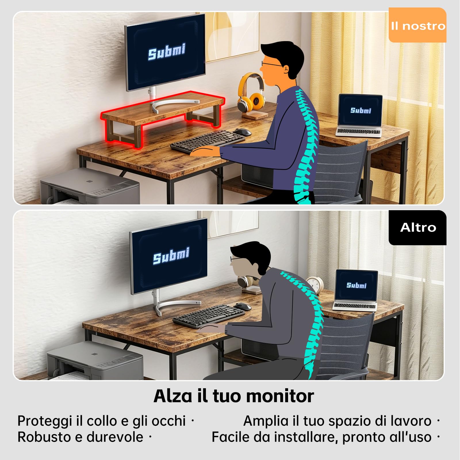 Scrivania ad Angolo Reversibile 152x80cm, Scrivania Ufficio a L con Scaffali Aperti Supporto Monitor, Regolabile in Altezza Scrivania Gaming per Computer, Ufficio, Studio, Marrone