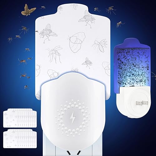 Trampa para insectos voladores, trampa para mosquitos 2023 para interiores, trampa eléctrica para insectos con luz nocturna y 20 almohadillas