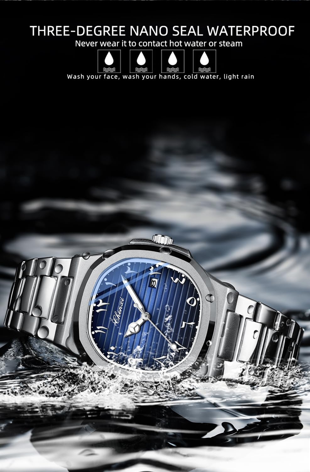 BESTKANG Montre à mouvement à quartz étanche et lumineuse pour homme, bracelet en acier inoxydable